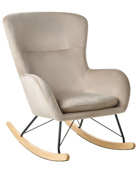 Rocking Chair Beige Velvet Metal Legs Wooden Skates Modern Beliani