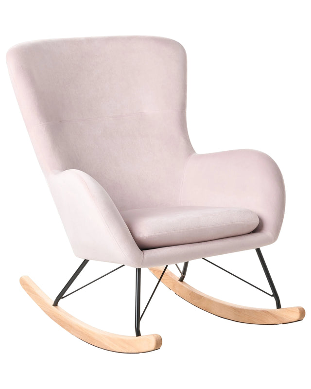 Rocking Chair Pink Velvet Metal Legs Wooden Skates Modern Beliani