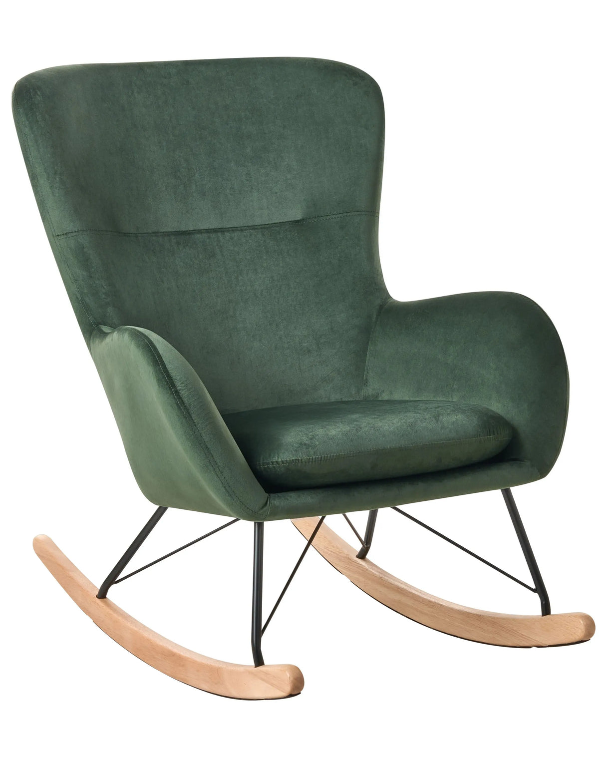 Rocking Chair Dark Green Velvet Metal Legs Wooden Skates Modern Beliani