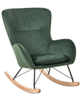 Rocking Chair Dark Green Velvet Metal Legs Wooden Skates Modern Beliani