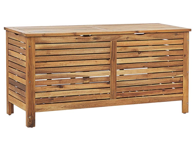 Garden Storage Box Light Wood Acacia 130 x 64 cm Lid Outdoor Patio Furniture Beliani