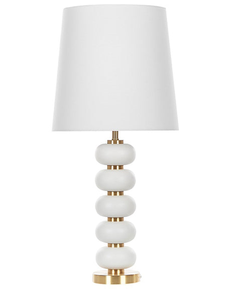 Table Lamp White and Gold Metal Accent Base with White Fabric Empire Shade Beliani