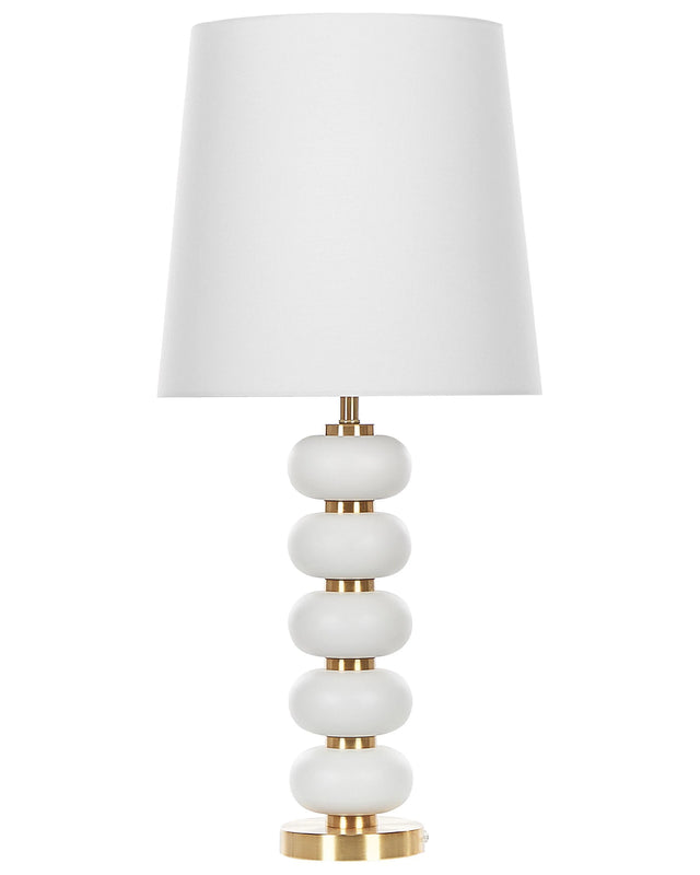 Table Lamp White and Gold Metal Accent Base with White Fabric Empire Shade Beliani