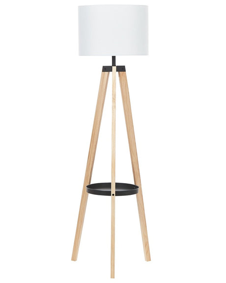 Tripod Floor Lamp White Linen Round Lampshade Light Wood Legs 148 cm Modern Beliani