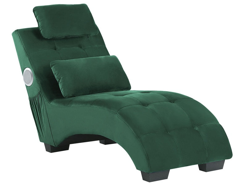 Chaise Lounge Emerald Green Velvet Inbuilt Bluetooth Speaker USB Charger Modern Design Curved 1 Person Sofa Living Room Beliani