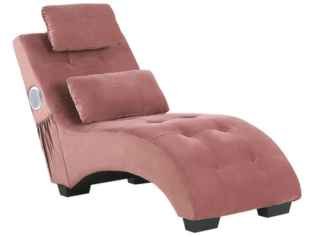 Chaise Lounge Pink Velvet Inbuilt Bluetooth Speaker USB Charger Modern Design Curved 1 Person Sofa Living Room Beliani