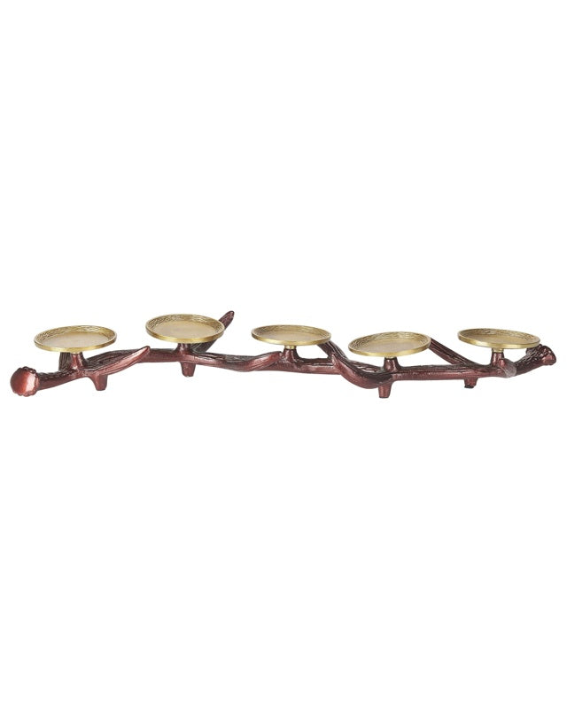 Candleholder Brown with Gold Metal 5 Candle Spots Rustic Tealight Festive Living Room Bedroom Beliani