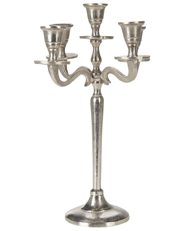 Candelabra Silver Metal 5 Candles Traditional Vintage Handmade Dining Room Bedroom Beliani