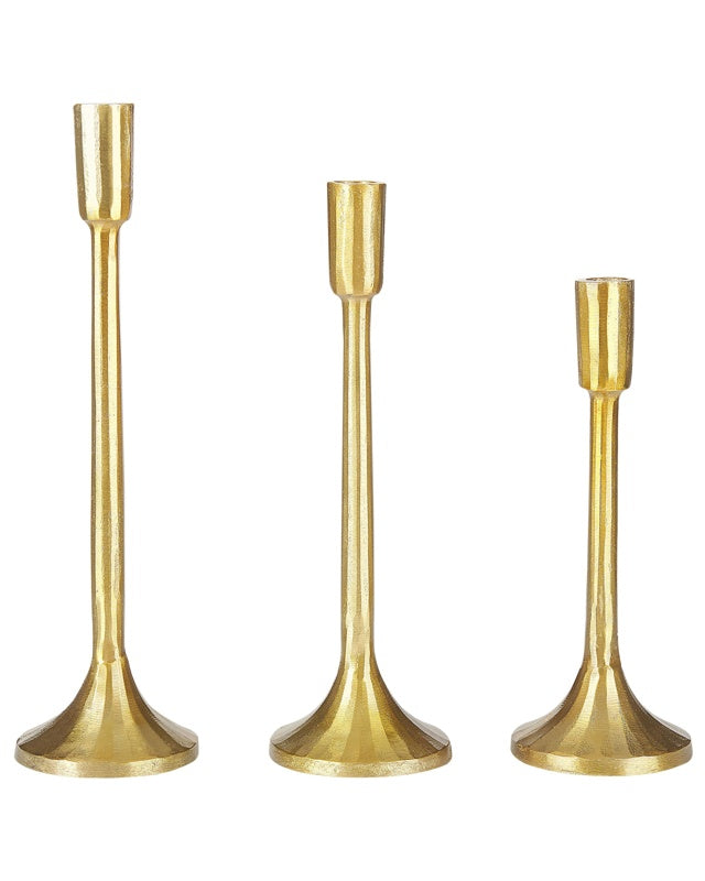 Set of 3 Candlesticks Gold Metal Glamour Handmade Dining Room Bedroom Beliani