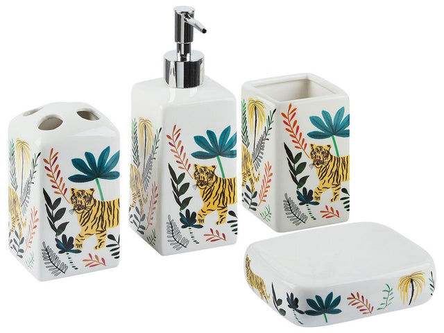 Bathroom Accessories Set Multicolour Dolomite Boho Soap Dispenser Soap Dish Toothbrush Holder Container Beliani