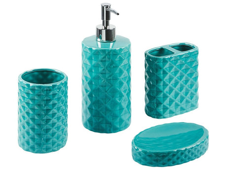 Bathroom Accessories Set Turquoise Dolomite Modern Soap Dispenser Soap Dish Toothbrush Holder Container Tumbler Beliani