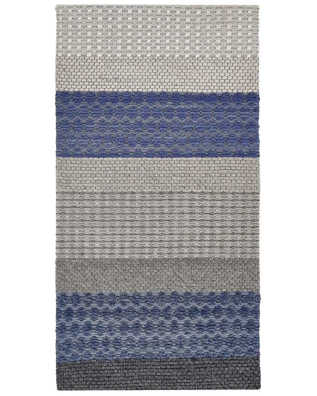 Area Rug 80 x 150 cm Blue and Grey Wool Bedroom Beliani