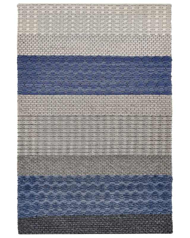 Area Rug 140 x 200 cm Blue and Grey Wool Bedroom Beliani