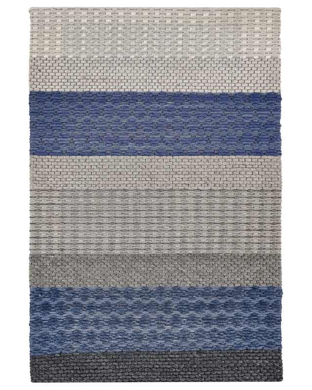 Area Rug 160 x 220 cm Blue and Grey Wool Bedroom Beliani