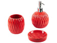 3-Piece Bathroom Accessories Set Red Dolomite Glam Soap Dispenser Soap Dish Toothrbrush Holder Cup Beliani