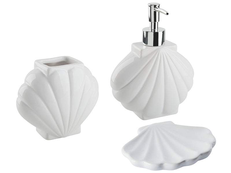 3-Piece Bathroom Accessories Set White Dolomite Glam Soap Dispenser Soap Dish Toothrbrush Holder Cup Beliani