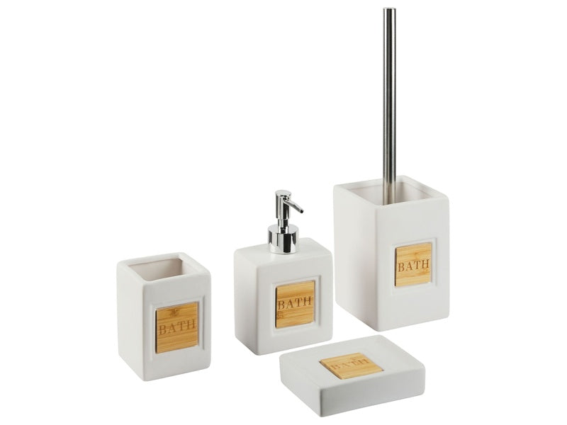 Bathroom Accessories Set Beige Dolomite Matt Minimalist Soap Dispenser Toilet Brush Container Tumbler Beliani