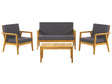 Garden Conversation Set Light Acacia Wood with Grey Cushions Sofa with Armchairs and Coffee Table Beliani