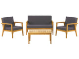 Garden Conversation Set Light Acacia Wood with Grey Cushions Sofa with Armchairs and Coffee Table Beliani