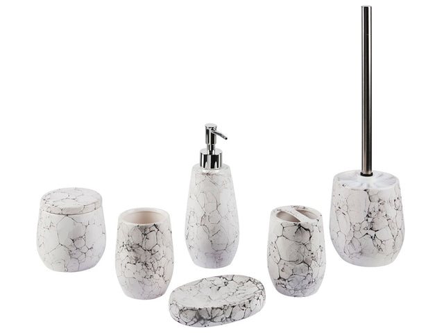 6-Piece Bathroom Accessories Set White Dolomite Glam Soap Dispenser Soap Dish Toothrbrush Holder Cup Beliani