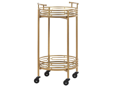 Kitchen Trolley Gold Iron Frame Mirrored Top with Shelf Castors Glamour Bar Cart Beliani