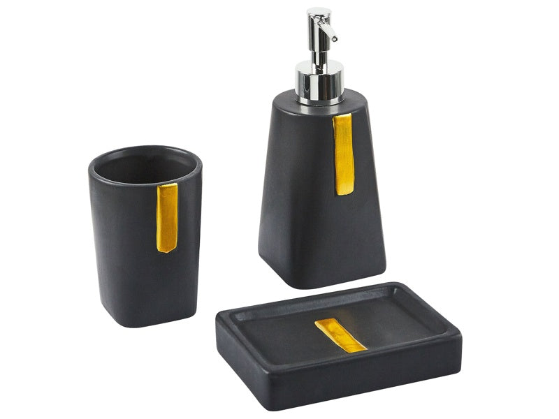 3-Piece Bathroom Accessories Set Black Dolomite Glam Soap Dispenser Soap Dish Toothrbrush Holder Cup Beliani