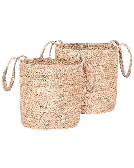 Set of 2 Jute Storage Baskets Laundry Bins Natural Beliani
