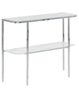 Console Table White Silver Tempered Glass Steel 100 x 35 cm Marble Effect Glam Modern Living Room Bedroom Hallway Beliani