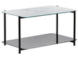 Coffee Table White and Black Steel Glass 77 x 47 cm Rectangular Marble Effect Tempered Glass Top Glam Modern Beliani