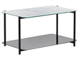 Coffee Table White and Black Steel Glass 77 x 47 cm Rectangular Marble Effect Tempered Glass Top Glam Modern Beliani