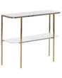 Console Table White Gold Tempered Glass Steel 100 x 35 cm Marble Effect Glam Modern Living Room Bedroom Hallway Beliani