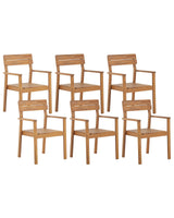 Set of 6 Garden Chairs Light Acacia Wood Outdoor with Armrests Rustic Style Beliani
