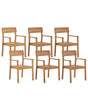Set of 6 Garden Chairs Light Acacia Wood Outdoor with Armrests Rustic Style Beliani