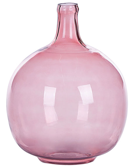 Vase Pink Glass 31 cm Handmade Decorative Round Bud Shape Tabletop Home Decoration Modern Design Beliani