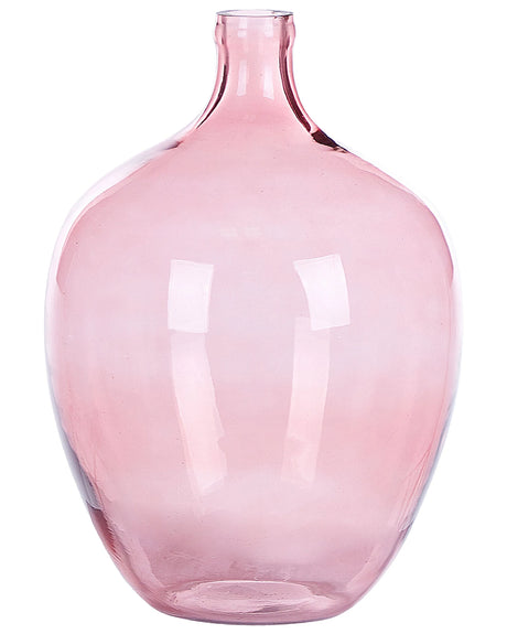 Vase Pink Glass 39 cm Handmade Decorative Round Bud Shape Tabletop Home Decoration Modern Design Beliani