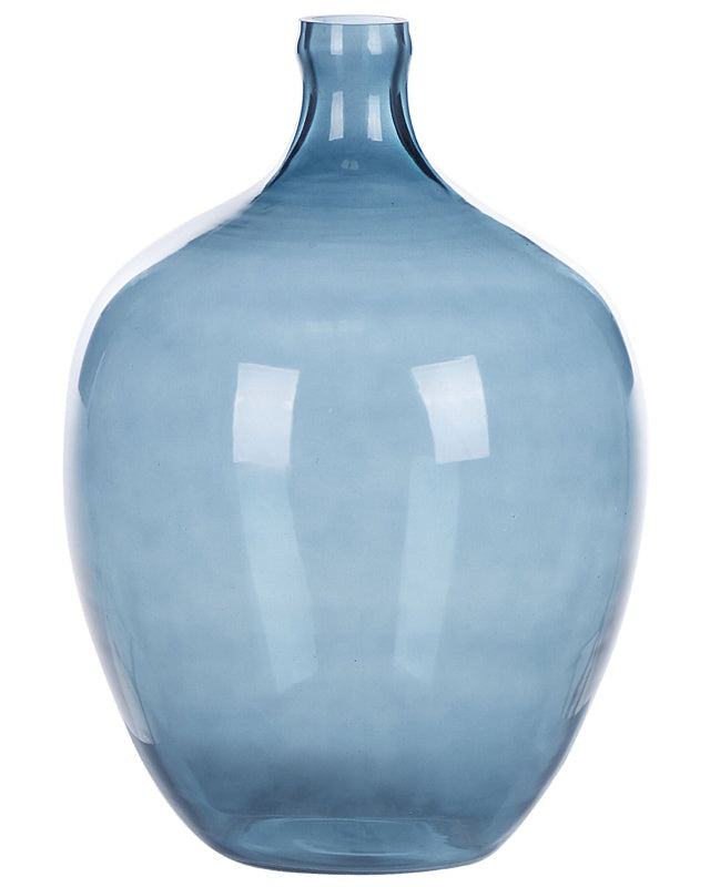 Vase Blue Glass 39 cm Handmade Decorative Round Bud Shape Tabletop Home Decoration Modern Design Beliani