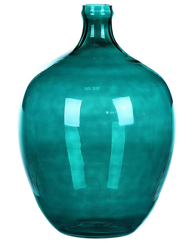 Vase Turquoise Glass 39 cm Handmade Decorative Round Bud Shape Tabletop Home Decoration Modern Design Beliani