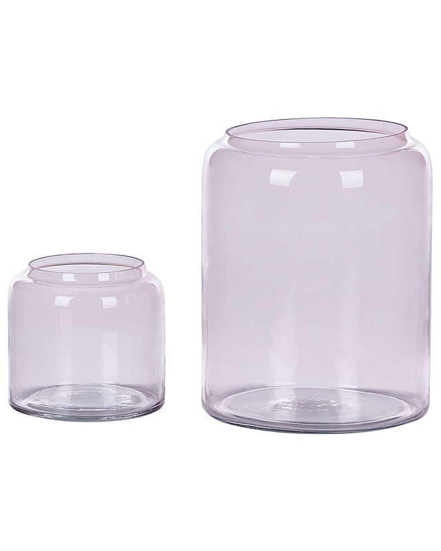 Set of 2 Vases Pink Glass Coloured Tinted Transparent Decorative Glass Home Accessory Beliani