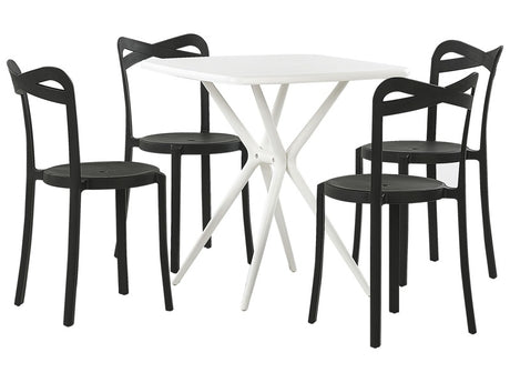 Garden Dining Set White and Black Synthetic 4 Stacking Chairs Square Table Lightweight Indoor Outdoor Plastic Modern Beliani