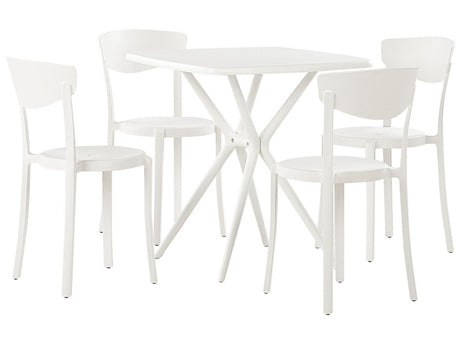 Garden Dining Set White Synthetic 4 Stacking Chairs Square Table Lightweight Indoor Outdoor Plastic Modern Beliani