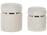 Set of 2 Pouffes Off-White Velvet Metal Bands Glamour Internal Storage Living Room Bedroom Beliani