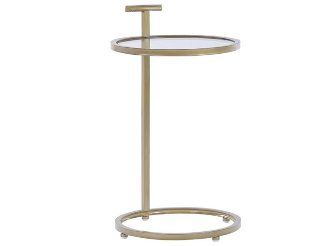 Side Table Gold Iron Frame Glass ø 40 cm Round Top Solo Leg Protective Caps Glamour Living Room Bedroom Beliani