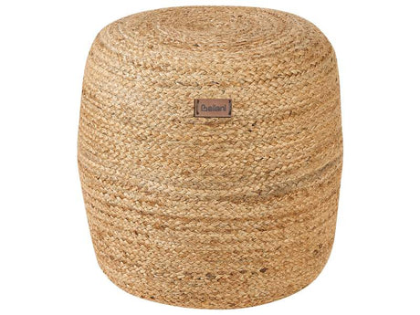 Pouf Ottoman Beige Jute EPS Beads Filling Round ø 46 cm Boho Style Beliani