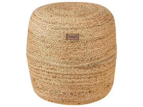 Pouf Ottoman Beige Jute EPS Beads Filling Round  46 cm Boho Style Beliani