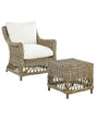 Garden Armchair Natural Rattan with Footrest Cotton Seat Back Cushions Off-White Indoor Outdoor Beliani