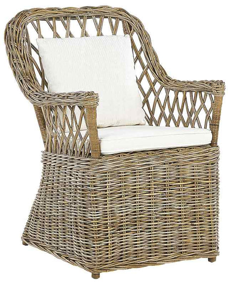 Garden Armchair Natural Rattan with Cotton Seat Back Cushions Off-White Indoor Outdoor Beliani