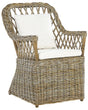 Garden Armchair Natural Rattan with Cotton Seat Back Cushions Off-White Indoor Outdoor Beliani