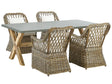 Garden Dining Set Natural Concrete Table 4 Rattan Wicker Chairs with Cotton Cushions Beliani