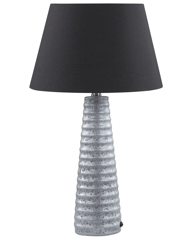 Table Lamp Silver Ceramic 58 cm Geometric Pattern black Empire Shade Bedside Living Room Bedroom Lighting Retro Style Beliani