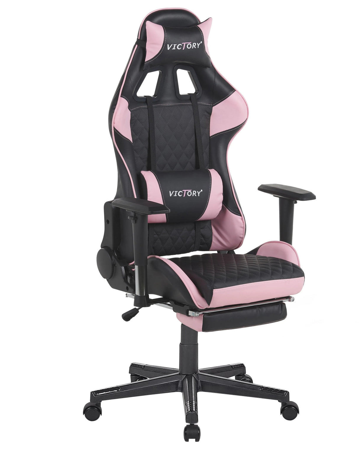 Gaming Chair Black Pink Faux Leather 126 - 136 cm Swivel Adjustable Armrests and Height Footrest Modern Beliani